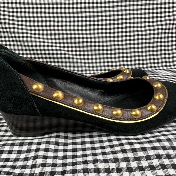 Tory Burch Studded Suede Wedge Heel Suede Black Gold Studs Women's Size 7 - Picture 5 of 5